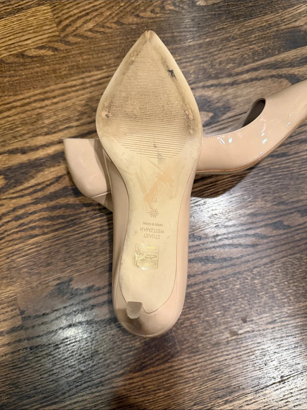 Stuart Weitzman Nude Patent Pointed-Toe Stiletto Pumps - Picture 8 of 8
